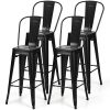 Set of 4 Black 30" Height High Back Metal Industrial Bar Stools