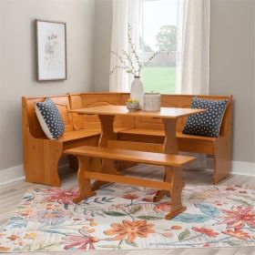 Reversible 3-Piece Corner Dining Set Light Honey Natural Wood Finish