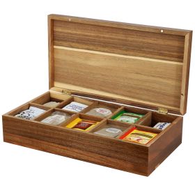 teaMegaChef Acacia Wood 14.25 x 7.5 Inch 10 Compartment Tea Box