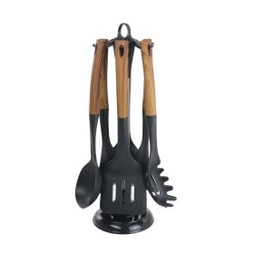 cookingMegaChef Black Nylon Cooking Utensils with Wood Design, Set of 7