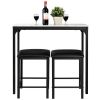 Modern 3-Piece Dining Set White Faux Marble Table-Top and 2 Black Chairs Stools