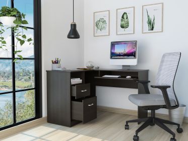 Black Wengue 2-Drawer 1-Shelf L-Shaped Computer Desk
