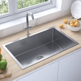 Handmade Kitchen Sink Stainless Steel (Color: Silver)